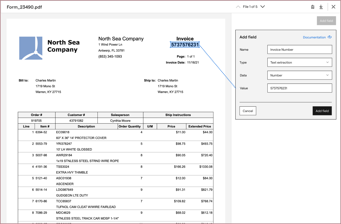 old field extraction interface