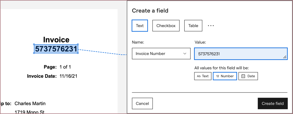 new field extraction interface